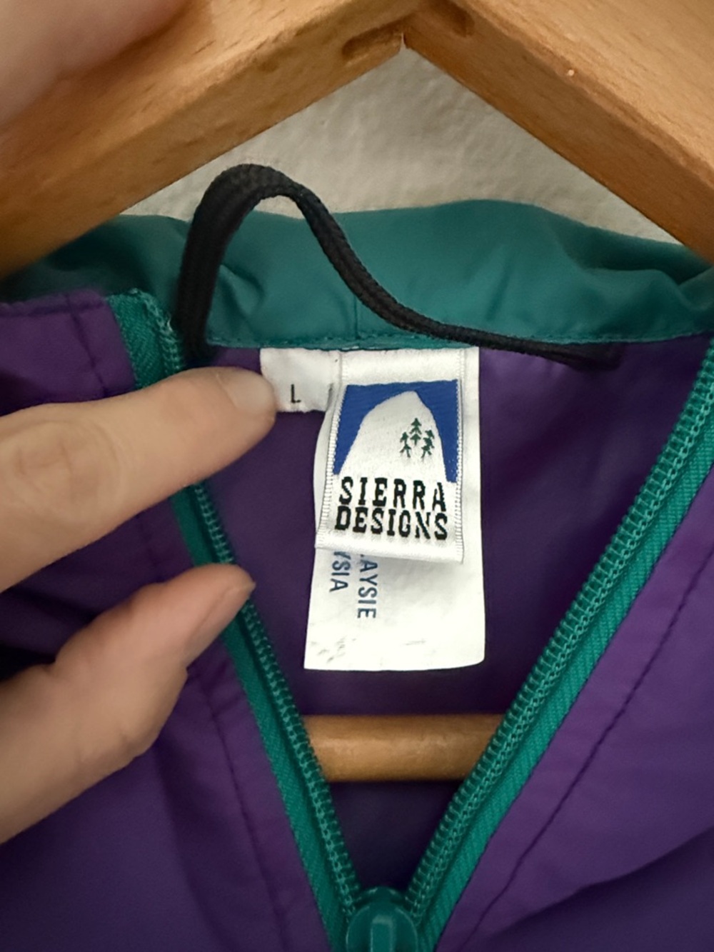 Vintage 90’s Purple Hooded Windbreaker with Teal Zipper Trim and Bungees Youth L - Picture 4 of 7